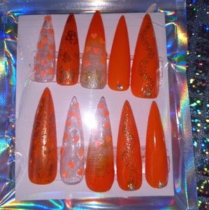 Orange and Gold Stoletto Press On Nails
